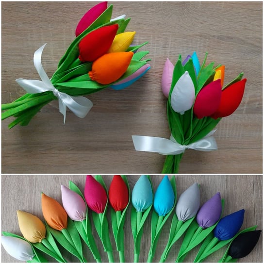 Dla Kochanej May, Dzień Matki tulipany ręcznie szyte 9 sztuk , stwórz swój bukiet 13 kolorów do wyboru , folia wstążeczka , bilecik Inna marka