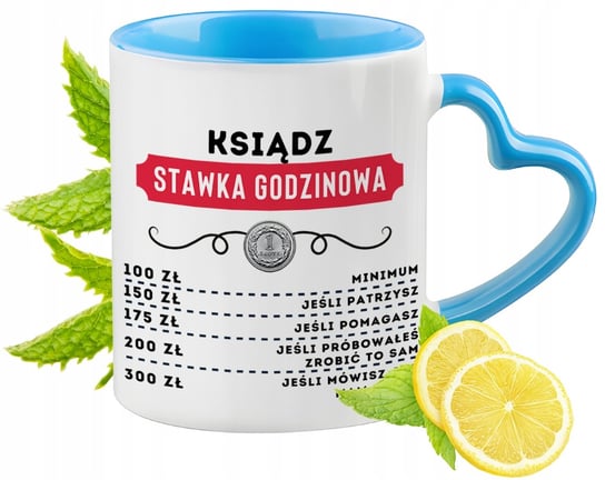 Dla Księdza Kubek Błękitny z Uszkiem w Kształcie Serca na Prezent PoliDraw