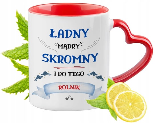 Dla Rolnika Kubek Czerwony z Uszkiem w Kształcie Serca na Prezent PoliDraw