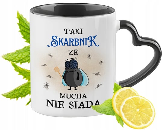 Dla Skarbnika Kubek Czarny z Uszkiem w Kształcie Serca na Prezent PoliDraw