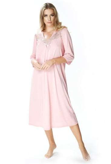 Długa koszula nocna Diana z ładnym dekoltem : Kolor - Różowy, Rozmiar - 44 Mewa Lingerie
