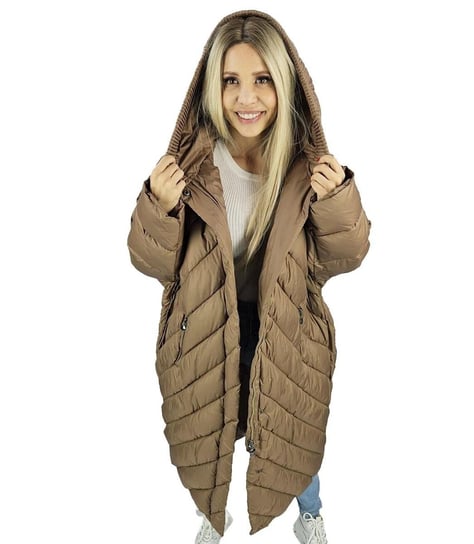 Długa kurtka damska płaszcz z ukośnym pikowaniem Ciepła LUCY-M Agrafka