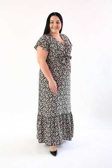 Długa sukienka w drobne kwiatuszki Rose Czarna XL/2XL Nelino