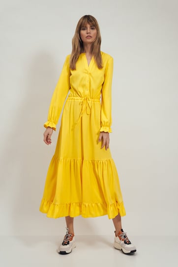 Długa żółta sukienka z falbanką NIFE