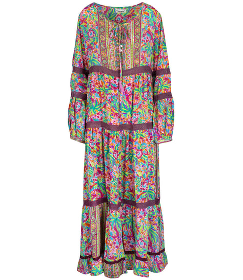 Długa zwiewna sukienka Elegancka w kolorowe wzory jedwab MILANO Agrafka