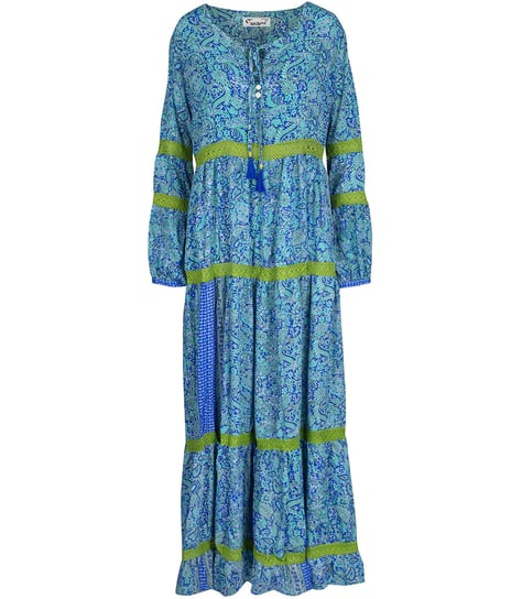 Długa zwiewna sukienka Elegancka w kolorowe wzory jedwab MILANO Agrafka