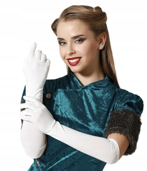 Długie Rękawiczki Białe 42Cm Z Palcami Retro Burleska Inna marka
