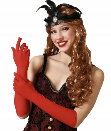 Długie Rękawiczki Czerwone 42Cm Z Palcami Retro Burleska Inna marka
