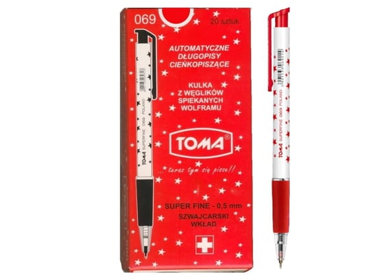 Długopis automatyczny Toma S-FINE w gwiazdki czerwony TO-069 20 sztuk Toma