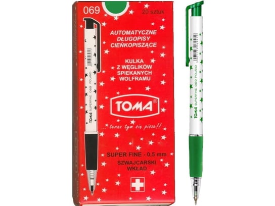 Długopis automatyczny Toma S-FINE w gwiazdki zielony TO-069 20 sztuk Toma