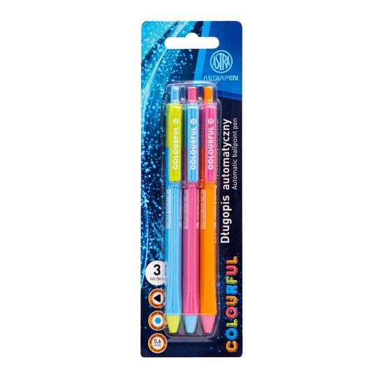 Długopis Automatyczny Trójkątny Colorful 0.6 Mm Astra Pen, Blister 3 Szt. Astra