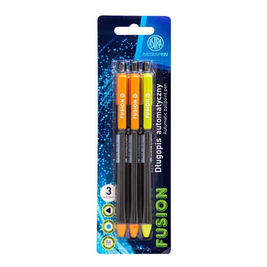 Długopis Automatyczny Trójkątny Fusion 0.6 Mm Astra Pen, Blister 3 Szt. Astra