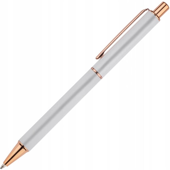 Długopis Metalowy Biały Matowy Elegancki Ze Złoceniami Automatyczny BLUE COLLECTION