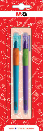 Długopis usuwalny Ergo, 0,5mm, niebieski, trójkątny uchwyt, 2 sztuki, blister, M&G MG