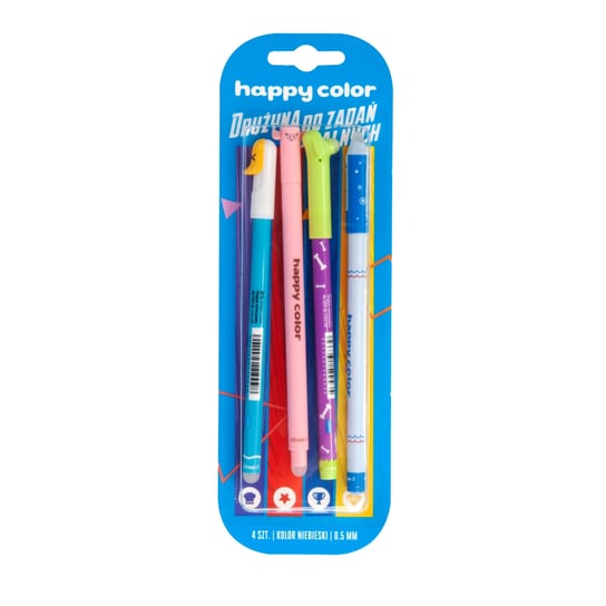 Długopis usuwalny, niebieski, 0,5 mm, mix modeli, 4 sztuki Happy Color