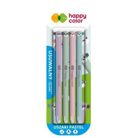 Długopis usuwalny Uszaki Pastel, niebieski, 4 sztuki, Happy Color Happy Color