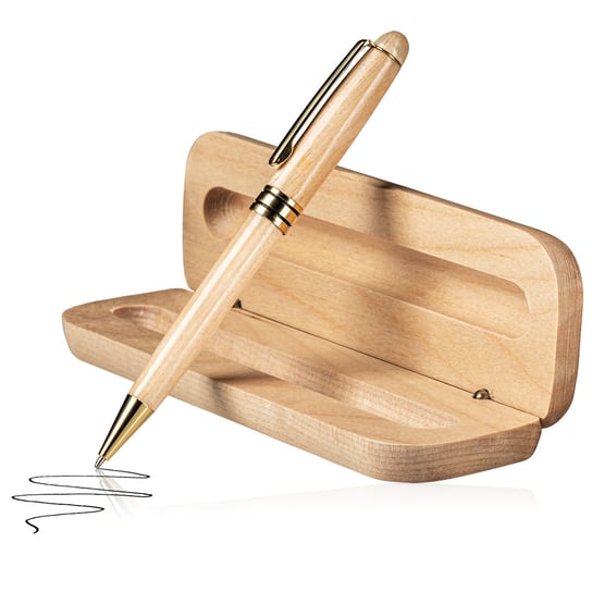 Długopis w Drewnianym Etui Zestaw Piśmienniczy na Prezent Elegancki Eco Ragi