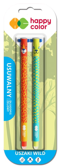Długopis wymazywalny Uszaki Wild, 0,5 mm, niebieski, 2 sztuki na blistrze, Happy Color Happy Color