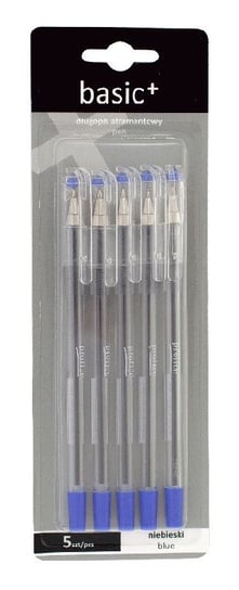Długopisy atramentowe, niebieskie, 5 sztuk, Basic Basic