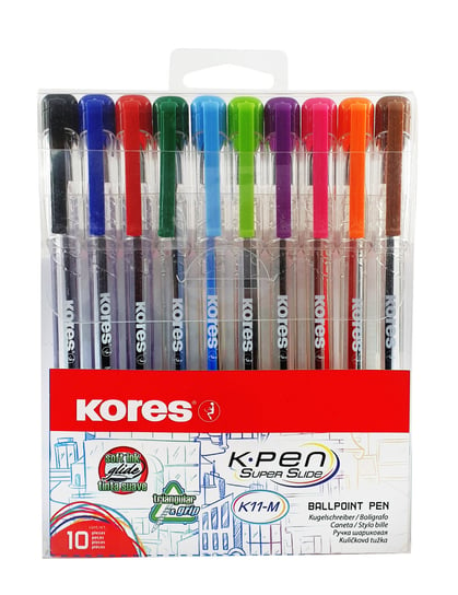 Długopisy Kores K-Pen Super Slide, 10 kolorów Kores