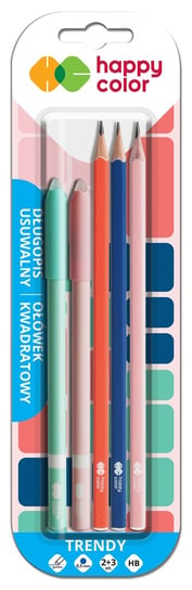 Długopisy usuwalne Trendy 2 sztuki + 3 ołówki kwadratowe Happy Color