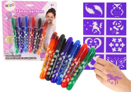 Długopisy Żelowe Do Robienia Tatuaży 6 Sztuk Brokatowych Długopisów Szablony Import Leantoys Lean Toys