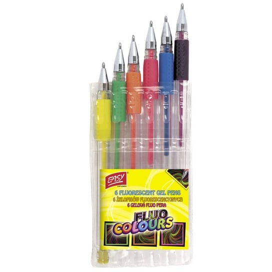 Długopisy żelowe, fluorescencyjne, 6 kolorów Easy