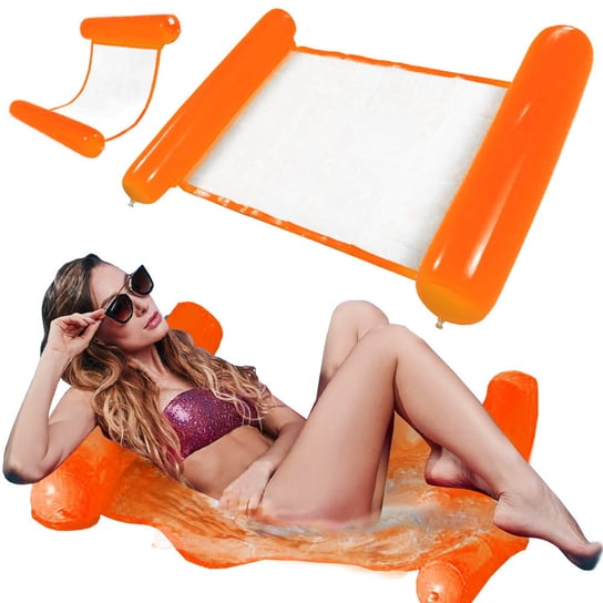 Dmuchany hamak wodny materac leżak fotel ponton do basenu nad morze na plażę | pomarańczowy ActivePlus