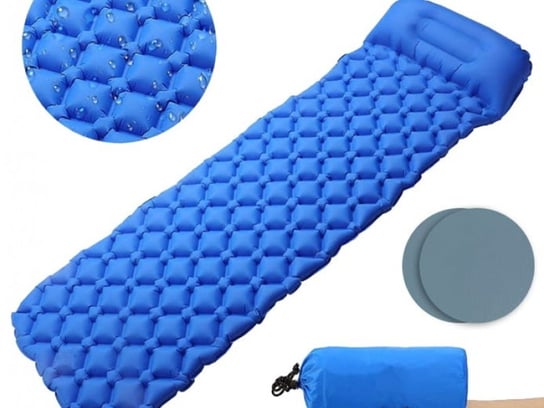 Dmuchany materac mata turystyczna z poduszką niebieski, 0000011939 Zolta