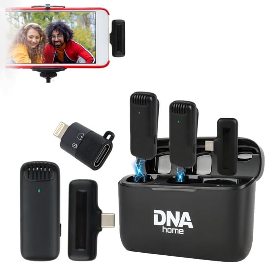 DNA ICM1 zestaw do nagrywania dźwięku na smartfon 2x mikrofon bezprzewodowy krawatowy odbiornik USB-C adapter Lightning DNA