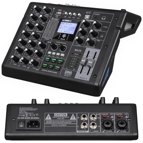 DNA MIX-EFF 4 analogowy mikser dźwięku 4 kanały USB MP3 Bluetooth Phantom +48V DSP EQ DNA
