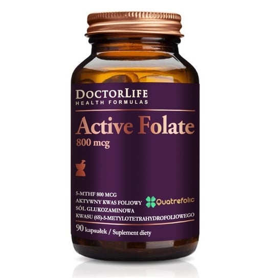 Doctor Life, Active folate aktywny kwas foliowy 800 mcg, Suplement diety, 90 kaps. Doctor Life