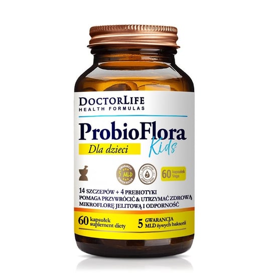 Doctor Life Probioflora kids probiotyki dla dzieci 14 szczepów & 4 prebiotyki suplement diety 60 kapsułek Doctor Life