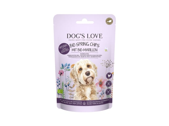 DOG'S LOVE BIO Spring chips - ekologiczne mięso z morelami przysmaki dla psa (150g) Lovedog