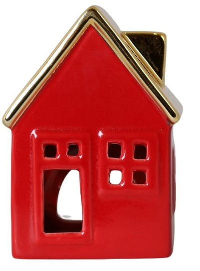 Domek Ceramiczny Na T-Light Czerwony Ze Złotym Dachem Duży Ewax