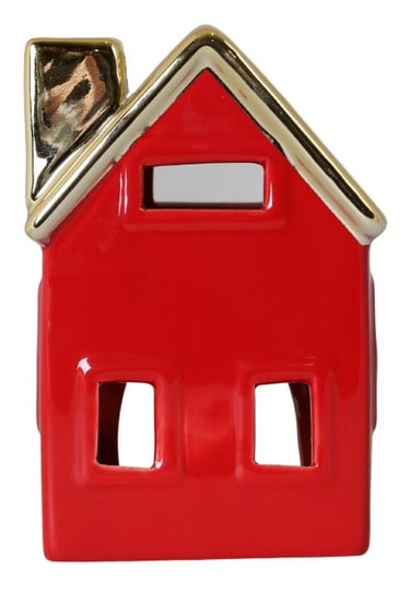 Domek Ceramiczny Na T-Light Czerwony Ze Złotym Dachem Mały Ewax