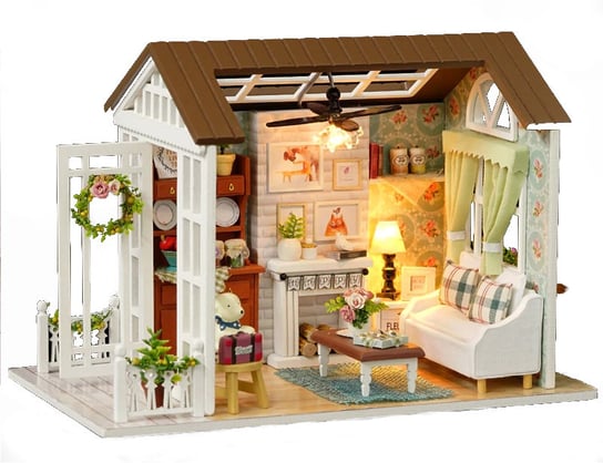 Domek dla lalek salon drewniany model do złożenia LED DIY Inna marka