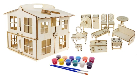 Domek dla lalek z mebelkami do składania i malowania+ farbki Inny producent