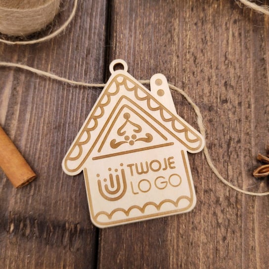 Domek z piernika no. 2 - drewniana ozdoba choinkowa z logo firmy Inna marka