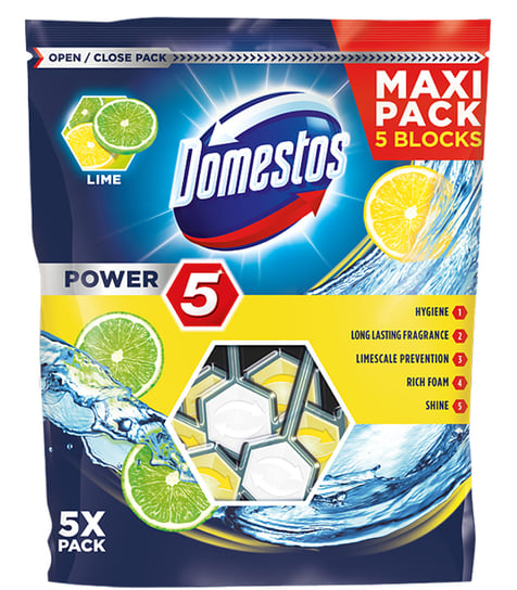 Domestos, Kostka zapachowa do toalet Power 5, Lime, 55 g, 5 szt. Unilever