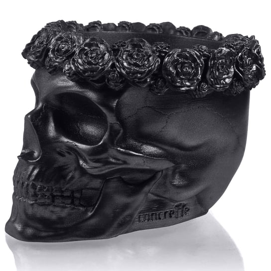 Donica Skull Flowers Black Metallic Poli  9 Cm Candellana