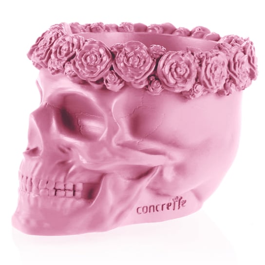 Donica Skull Flowers Candy Pink Poli 11 Cm Candellana