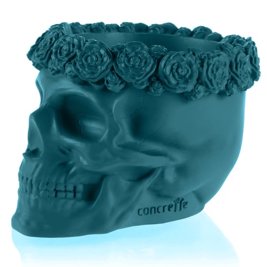 Donica Skull Flowers Dark Turquoise Poli  9 Cm Candellana