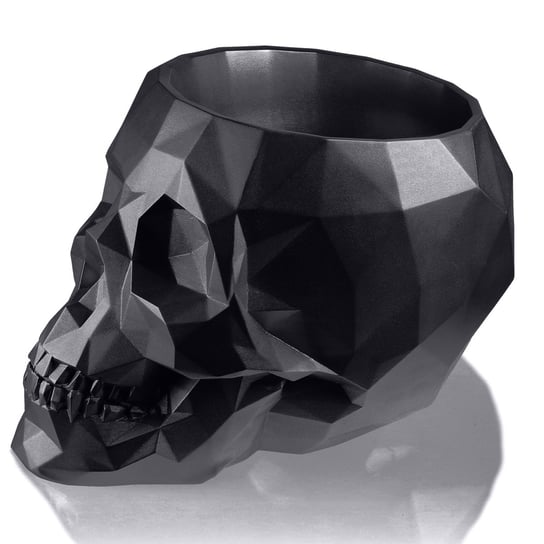 Donica Skull Low-Poly Black Metalic Poli  11 Cm Candellana
