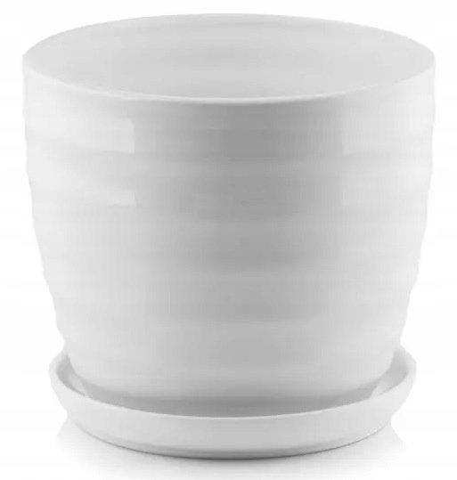 Doniczka ceramiczna biała z podstawką 15 cm POLNIX
