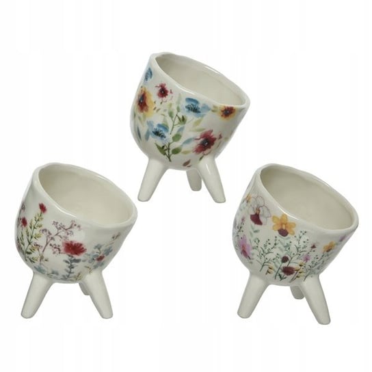 Doniczka ceramiczna w kwiaty na nóżkach mix wzorów Kaemingk