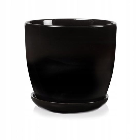 Doniczka ceramiczna z podstawką 13 cm czarna POLNIX