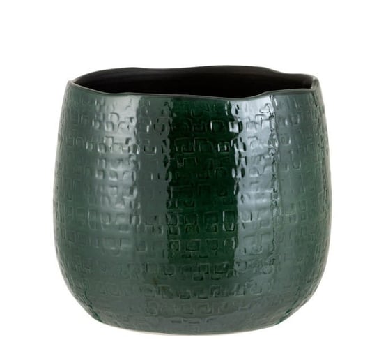 Doniczka osłonka Pattern Green butelkowa zieleń ceramika 19x21cm mała J-LINE J-Line