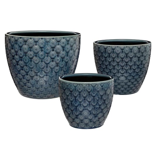 Doniczki ceramiczne, 3 sztuki, granatowe ze zdobieniami Atmosphera
