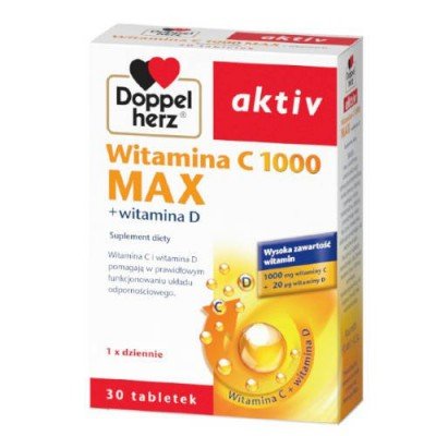 Doppelherz aktiv, Suplement diety Witamina C 1000 Max + Witamina D, 30 tabletek Doppelherz